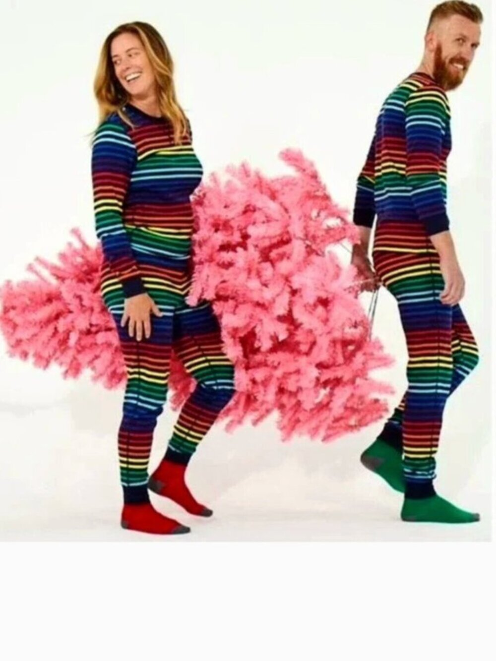 Primary Organic PJ Set Festive Rainbow Stripe Unisex Adult Size Large Long long